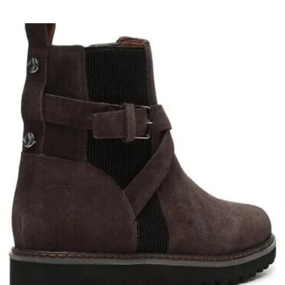 Women’s Dark Brown Suede Ankle Boot with Buckle - Picture 8 of 16